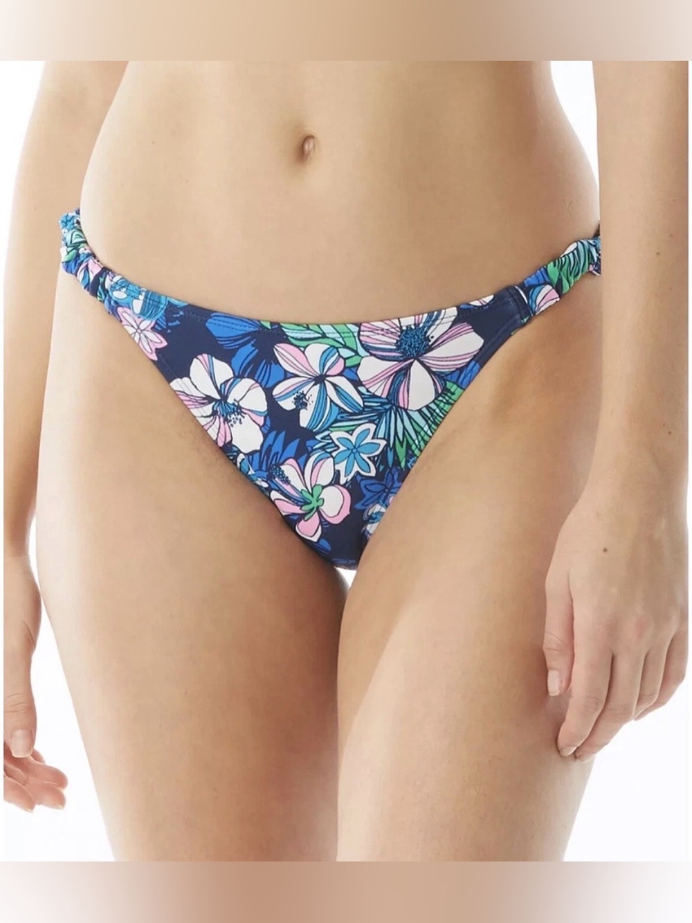 Sundazed Lizzie Printed Shirred-Strap Bikini Bottoms, Azure, Medium. $25